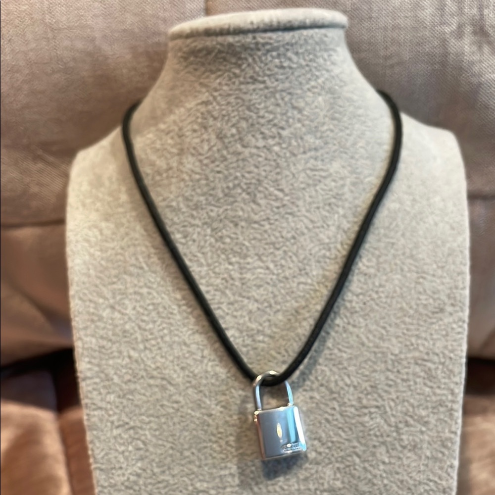 Coach 925 Sterling Silver Padlock Pendant Necklace Silk Cord Rare Vintage - Picture 2 of 9